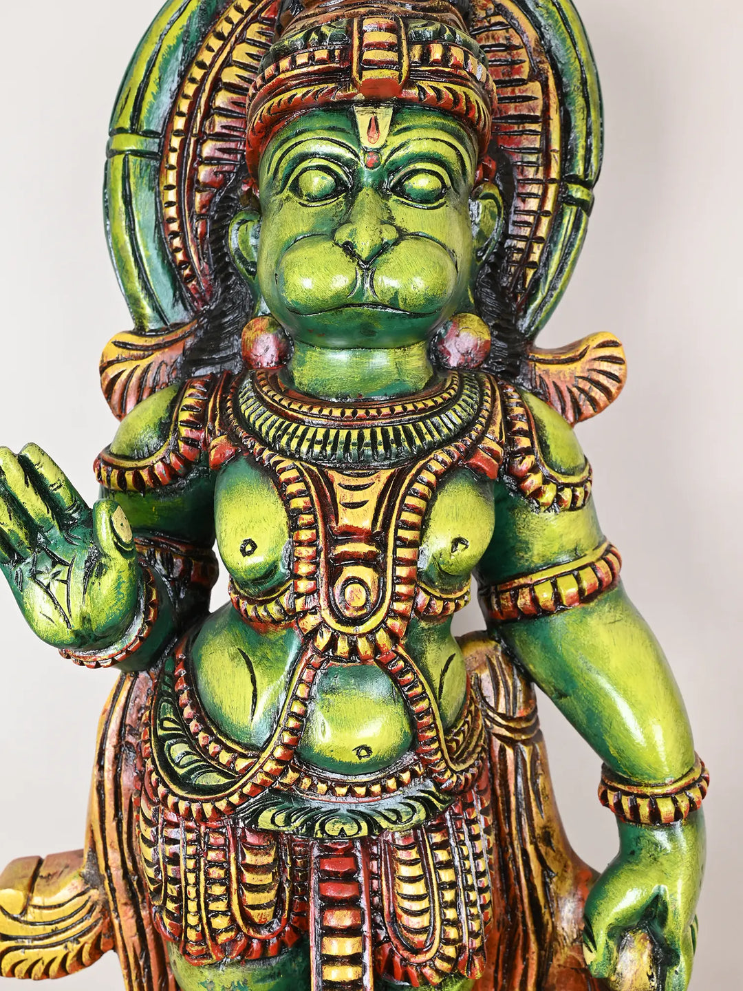 Blessing Gadayuth Standing Hanuman Wood Sculpture 37"