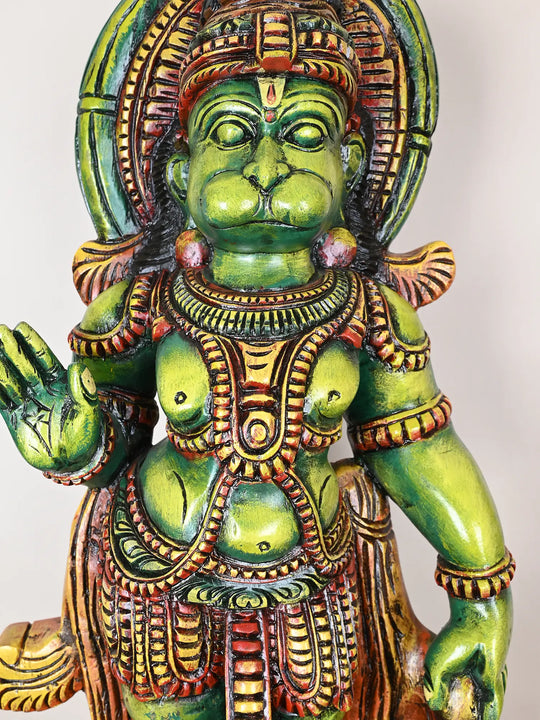 Blessing Gadayuth Standing Hanuman Wood Sculpture 37"