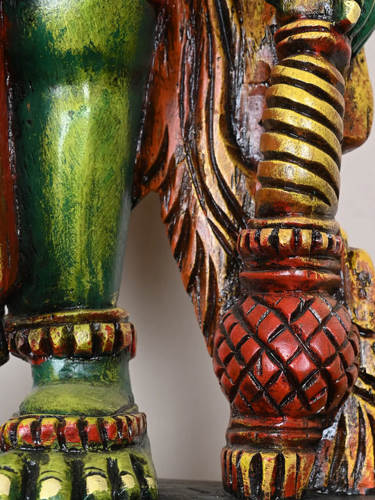 Blessing Gadayuth Standing Hanuman Wood Sculpture 37"