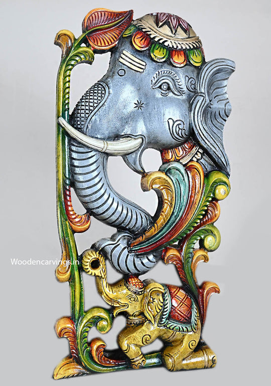 Wall Hanging Wood Vertical Elephant Wall Mount 24"