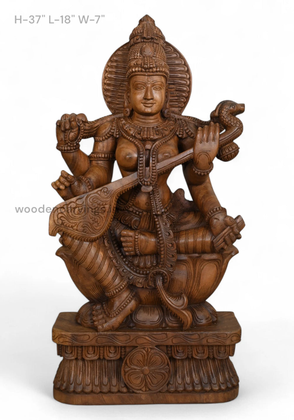 Sculpture of Goddess Saraswathi Gracefully Holding Veena 37"