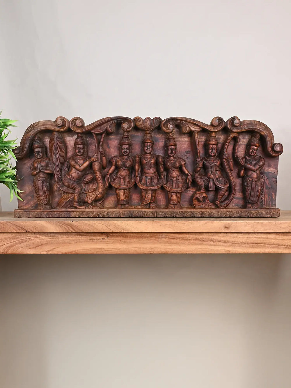BakaSura,Thirumal and Kaliya-Mardana Wooden Wall Panel 32"