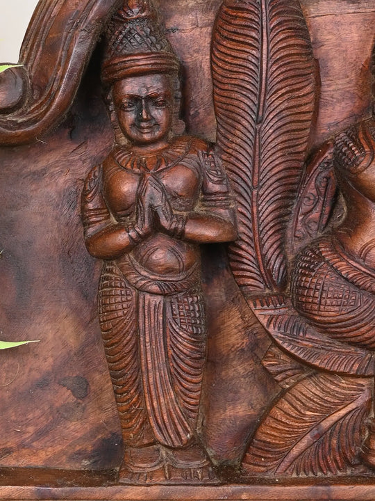 BakaSura,Thirumal and Kaliya-Mardana Wooden Wall Panel 32"