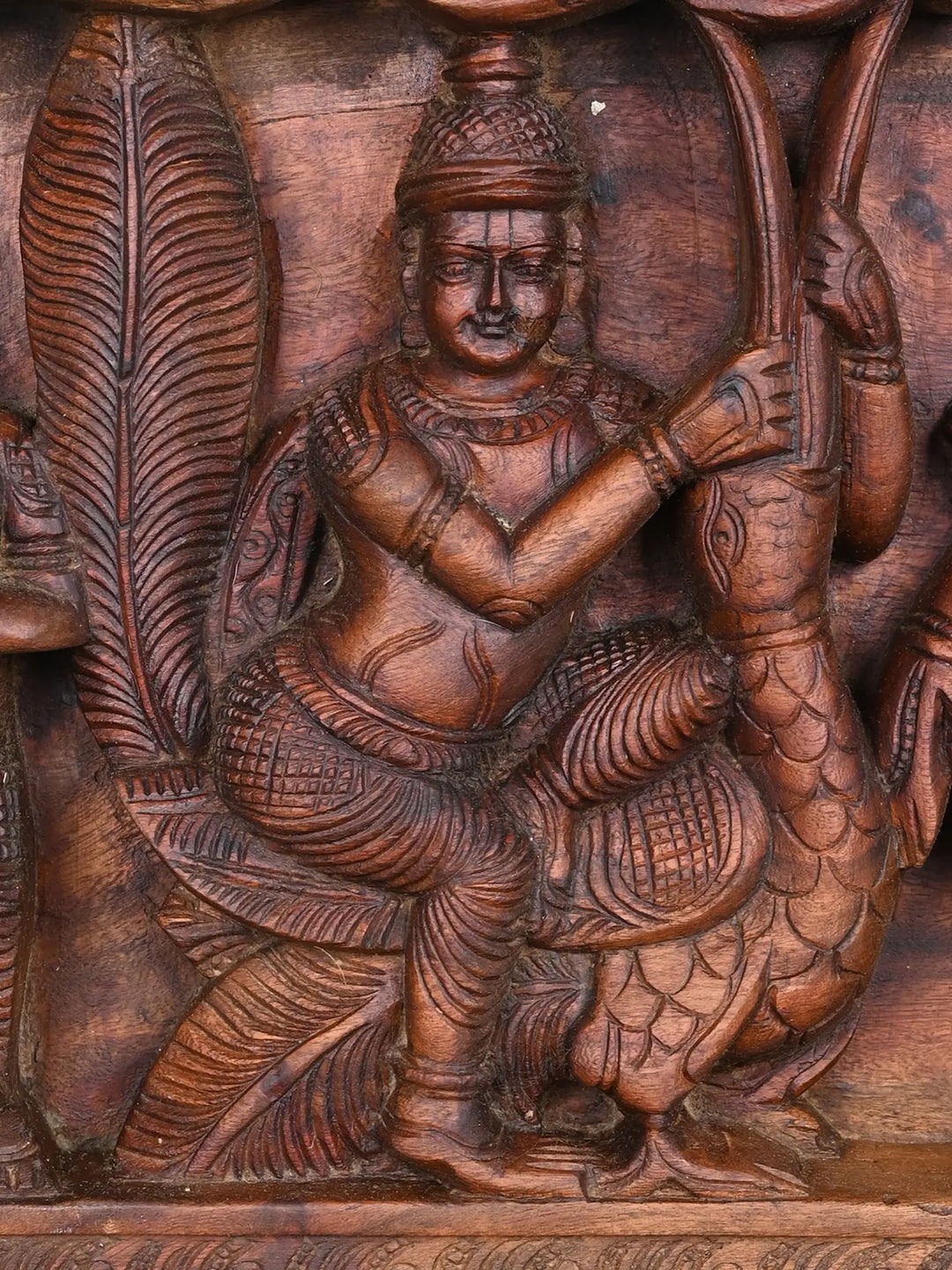 BakaSura,Thirumal and Kaliya-Mardana Wooden Wall Panel 32"