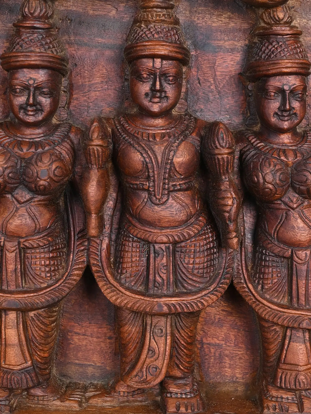 BakaSura,Thirumal and Kaliya-Mardana Wooden Wall Panel 32"