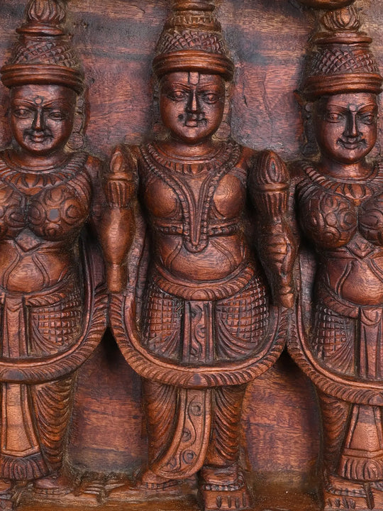 BakaSura,Thirumal and Kaliya-Mardana Wooden Wall Panel 32"