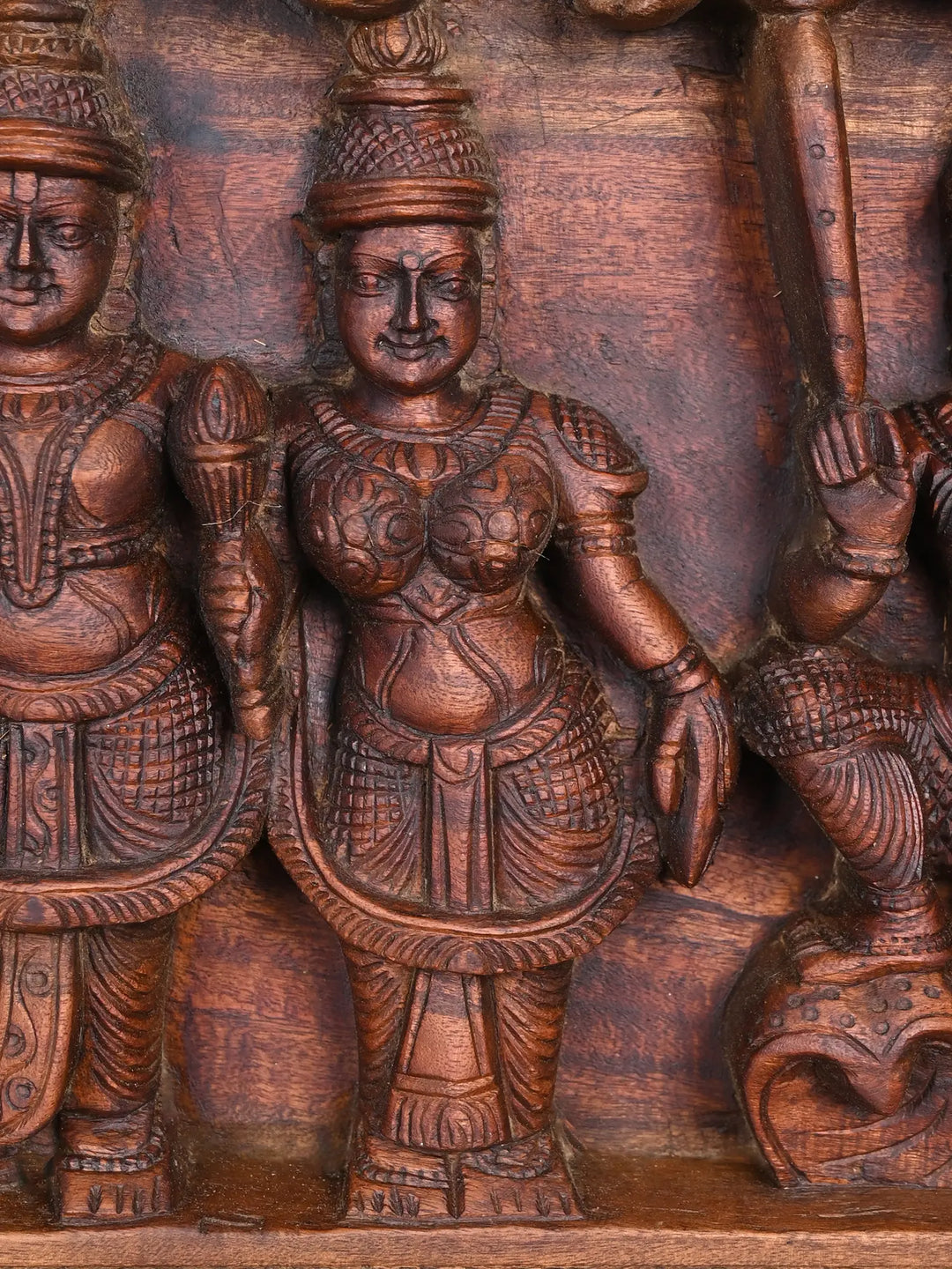 BakaSura,Thirumal and Kaliya-Mardana Wooden Wall Panel 32"