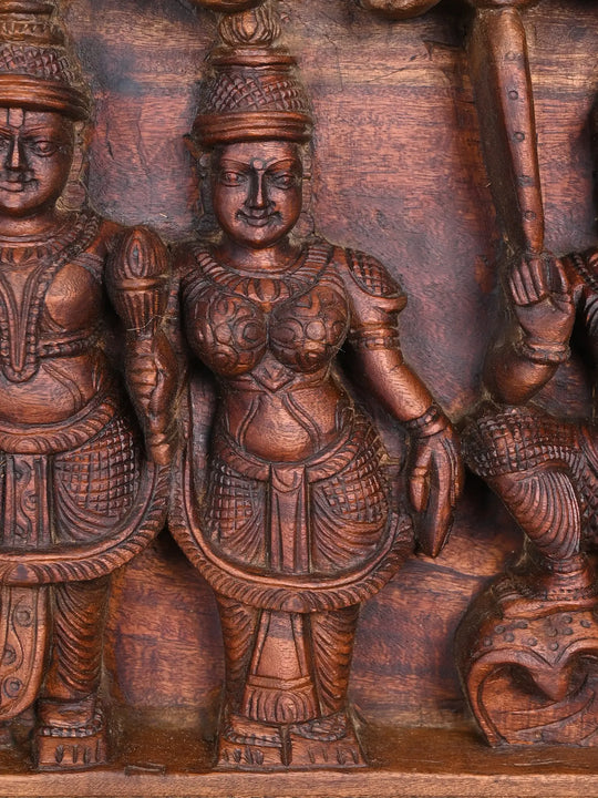 BakaSura,Thirumal and Kaliya-Mardana Wooden Wall Panel 32"