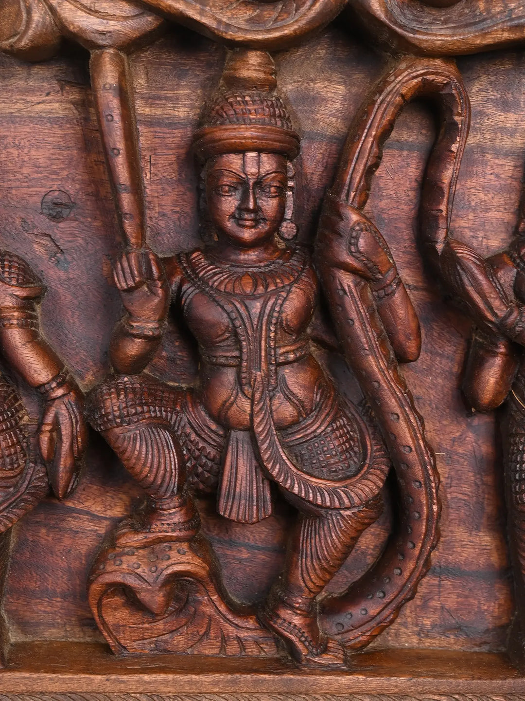 BakaSura,Thirumal and Kaliya-Mardana Wooden Wall Panel 32"