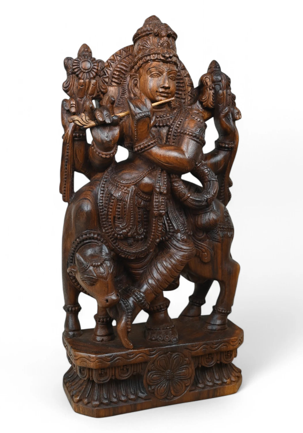 wooden Cow Krishna in Tribhanga Pose 24"