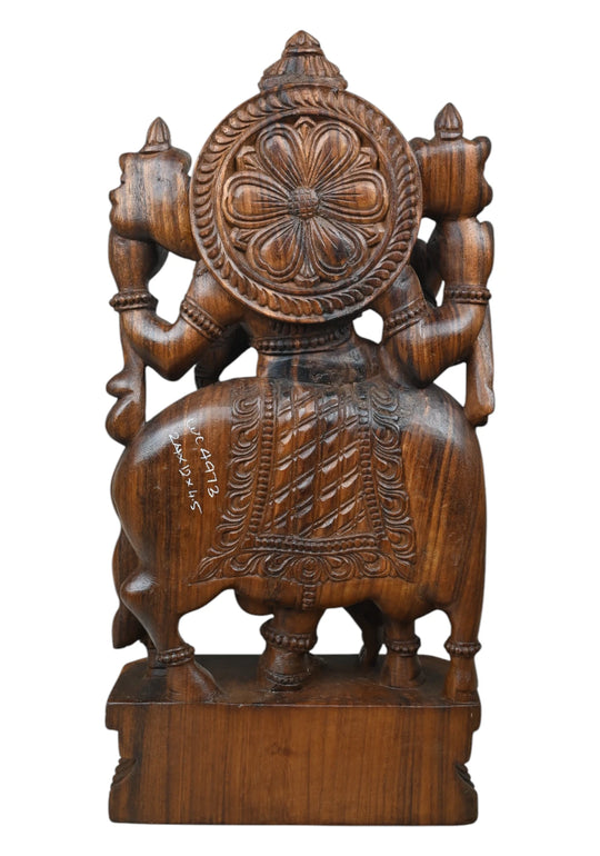 wooden Cow Krishna in Tribhanga Pose 24"