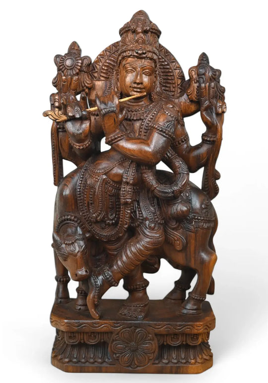 wooden Cow Krishna 