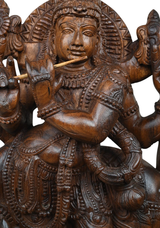 wooden Cow Krishna in Tribhanga Pose 24"