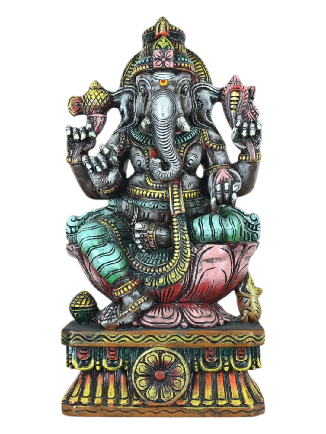 Ganesha Statue on Lotus Base With Sweet and Moosika 24"