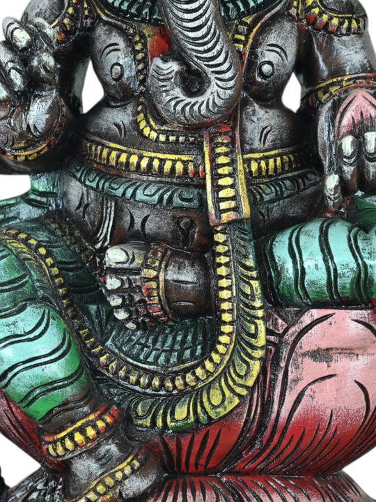 Ganesha Statue on Lotus Base With Sweet and Moosika 24"