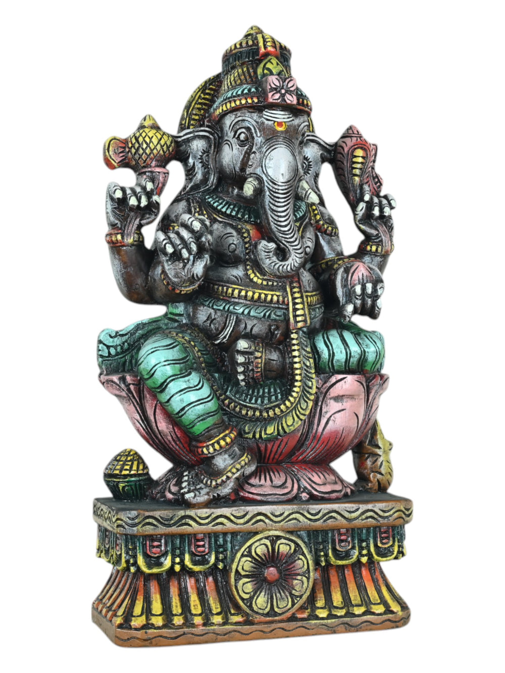 Ganesha Statue on Lotus Base With Sweet and Moosika 24"