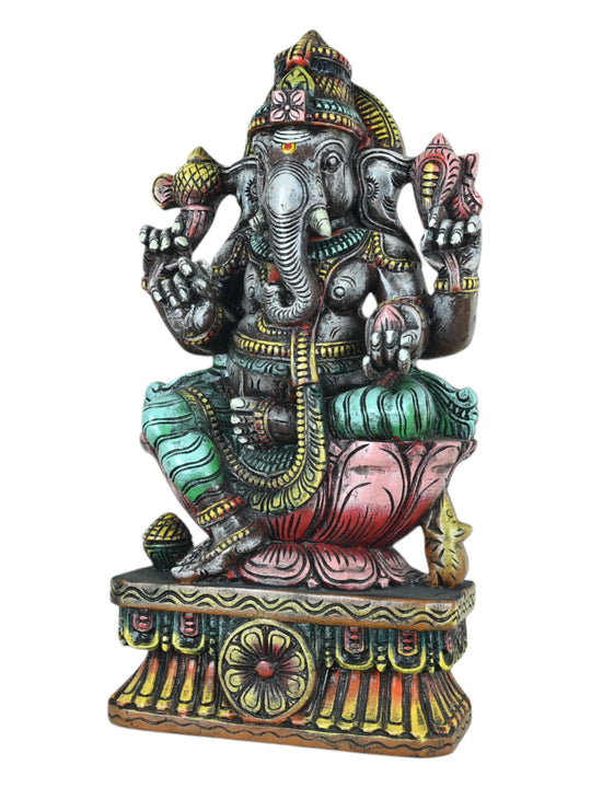 Ganesha Statue on Lotus Base With Sweet and Moosika 24"