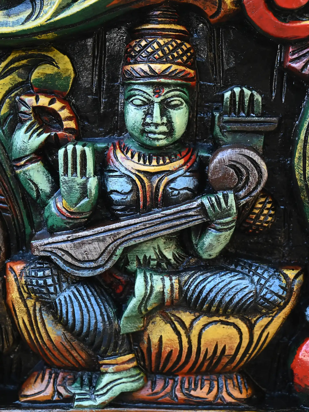Multicolored Horizontal Lord Ganesha, Lakshmi and Saraswathi 36"