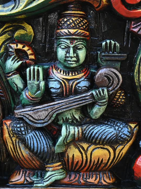 Multicolored Horizontal Lord Ganesha, Lakshmi and Saraswathi 36"