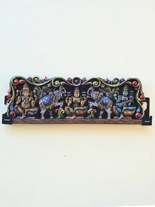 Multicolored Horizontal Lord Ganesha, Lakshmi and Saraswathi 36"