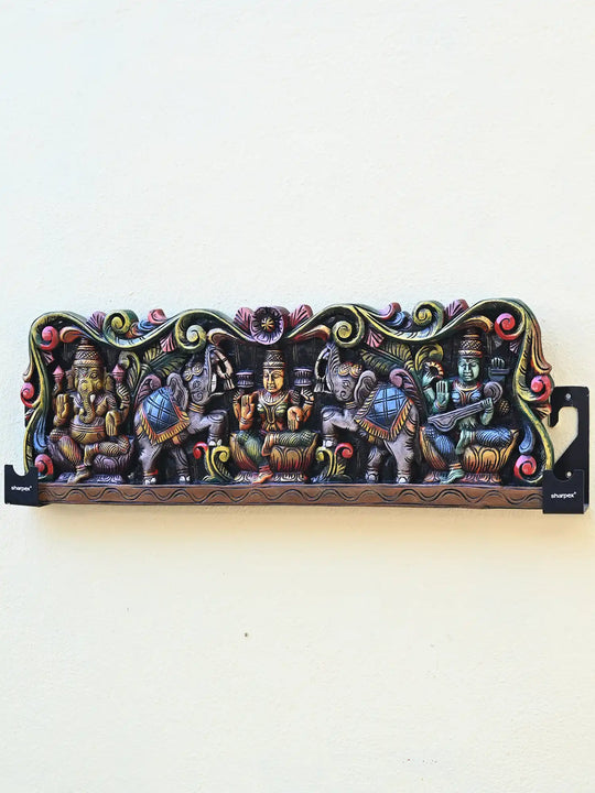 Multicolored Horizontal Lord Ganesha, Lakshmi and Saraswathi 36"