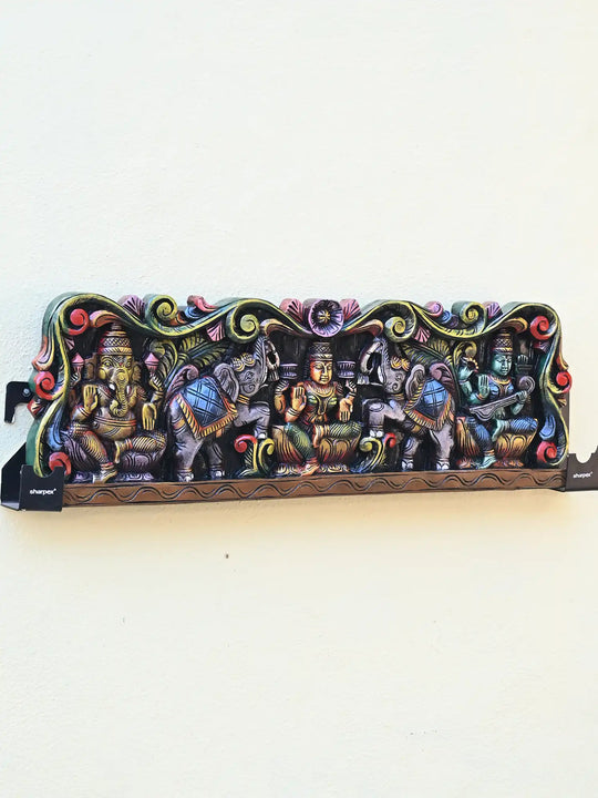 Multicolored Horizontal Lord Ganesha, Lakshmi and Saraswathi 36"
