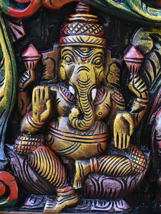 Multicolored Horizontal Lord Ganesha, Lakshmi and Saraswathi 36"