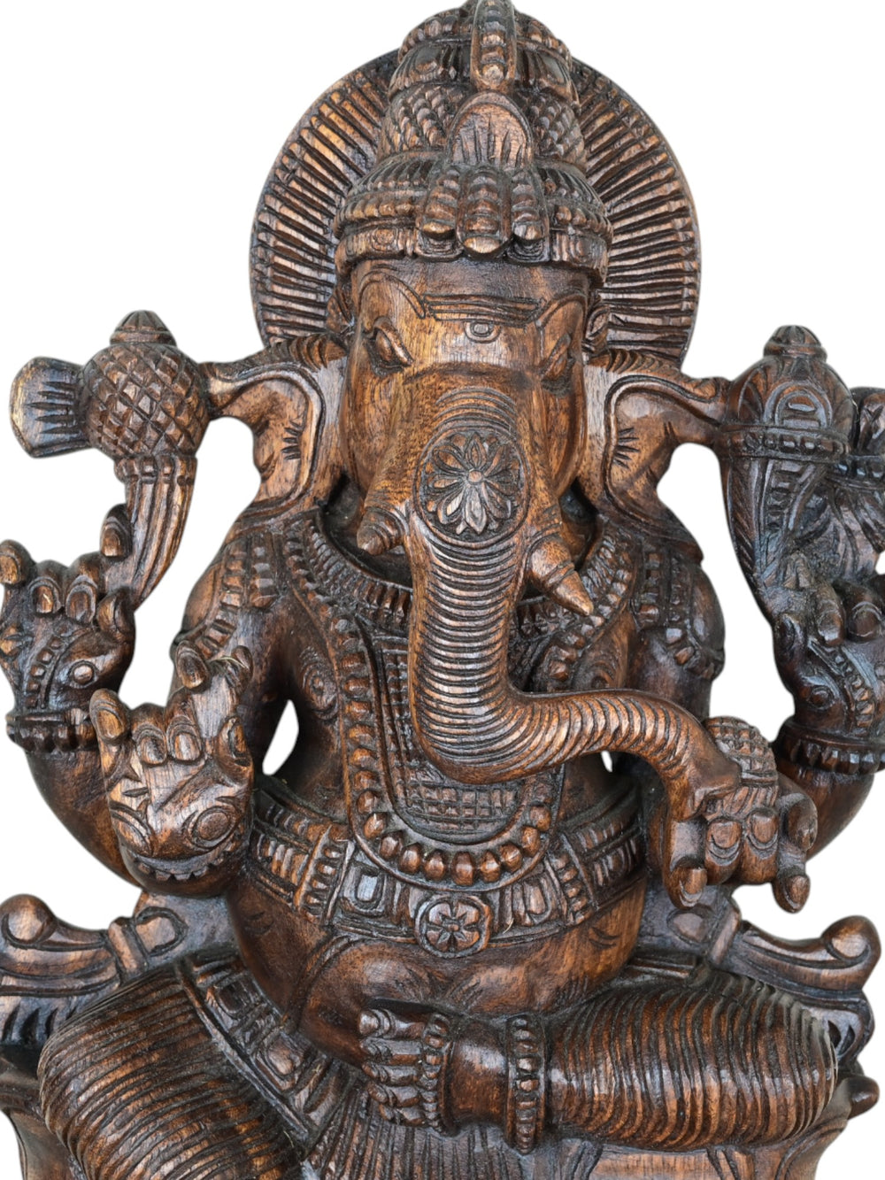Lord Ganesh wooden Seated on Lotus with Mooshika Vaghana 23"