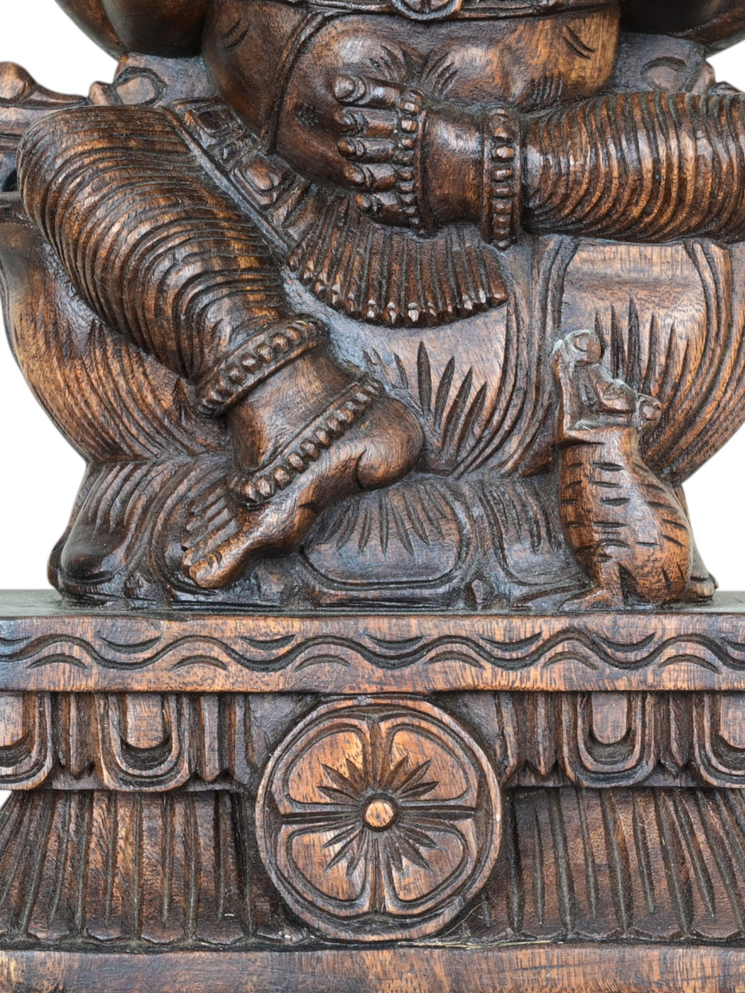 Lord Ganesh wooden Seated on Lotus with Mooshika Vaghana 23"