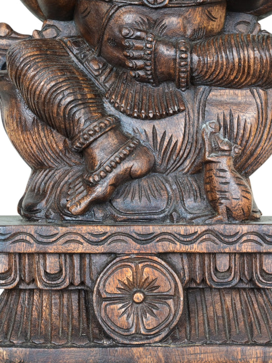 Lord Ganesh wooden Seated on Lotus with Mooshika Vaghana 23"