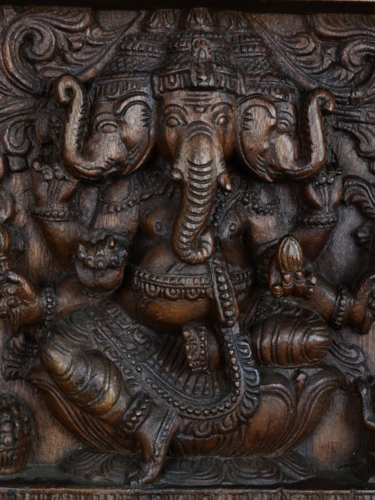 Ganesh Three Diffrent Face wooden vagai wall panal 41"