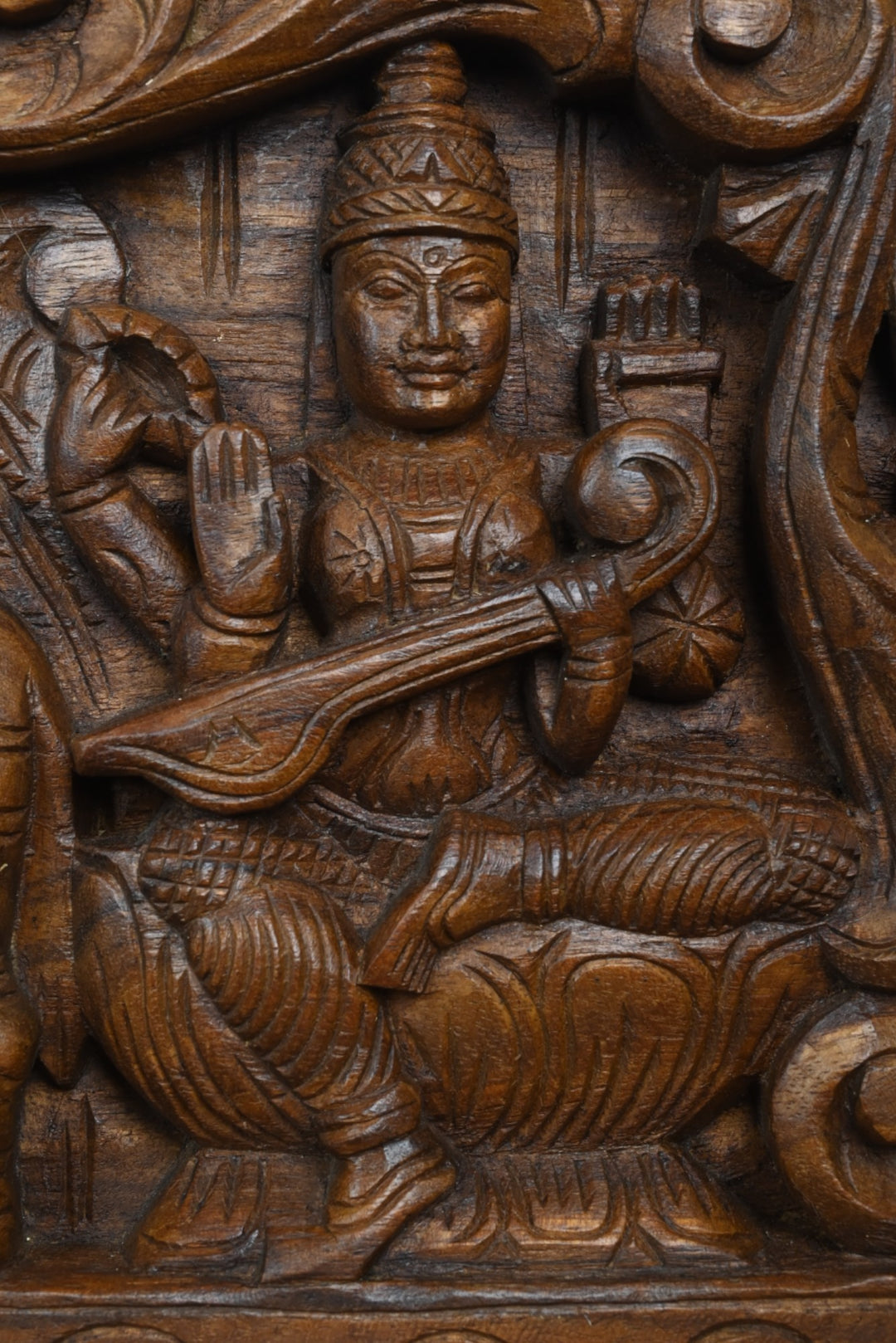 Floral Wall Panel of Lakshmi with Ganesh and Saraswathi 36"