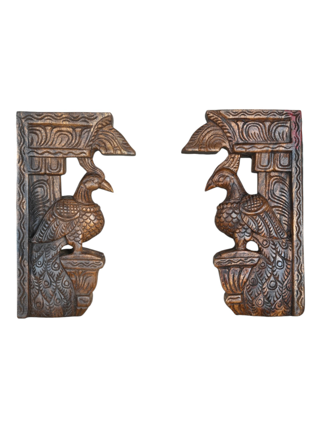 wooden peacock wall bracket