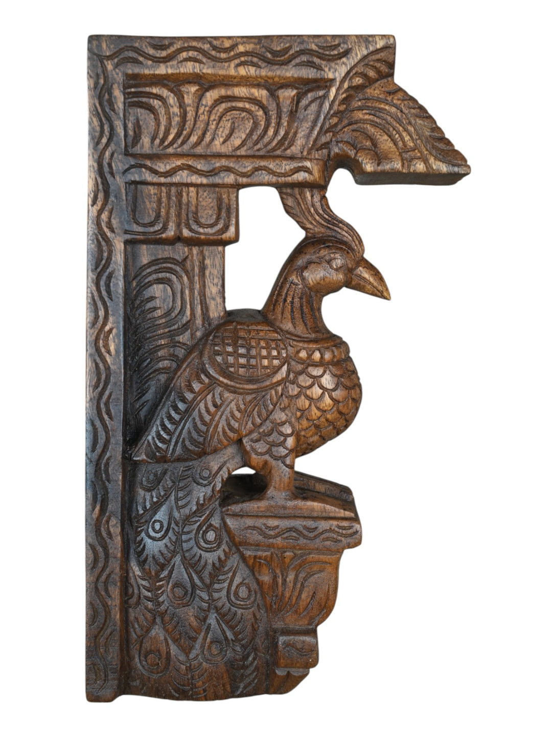 wooden Peacock wall bracket