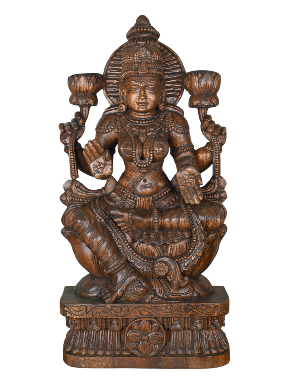  Lakshmi Seated on Lotus wooden statue 