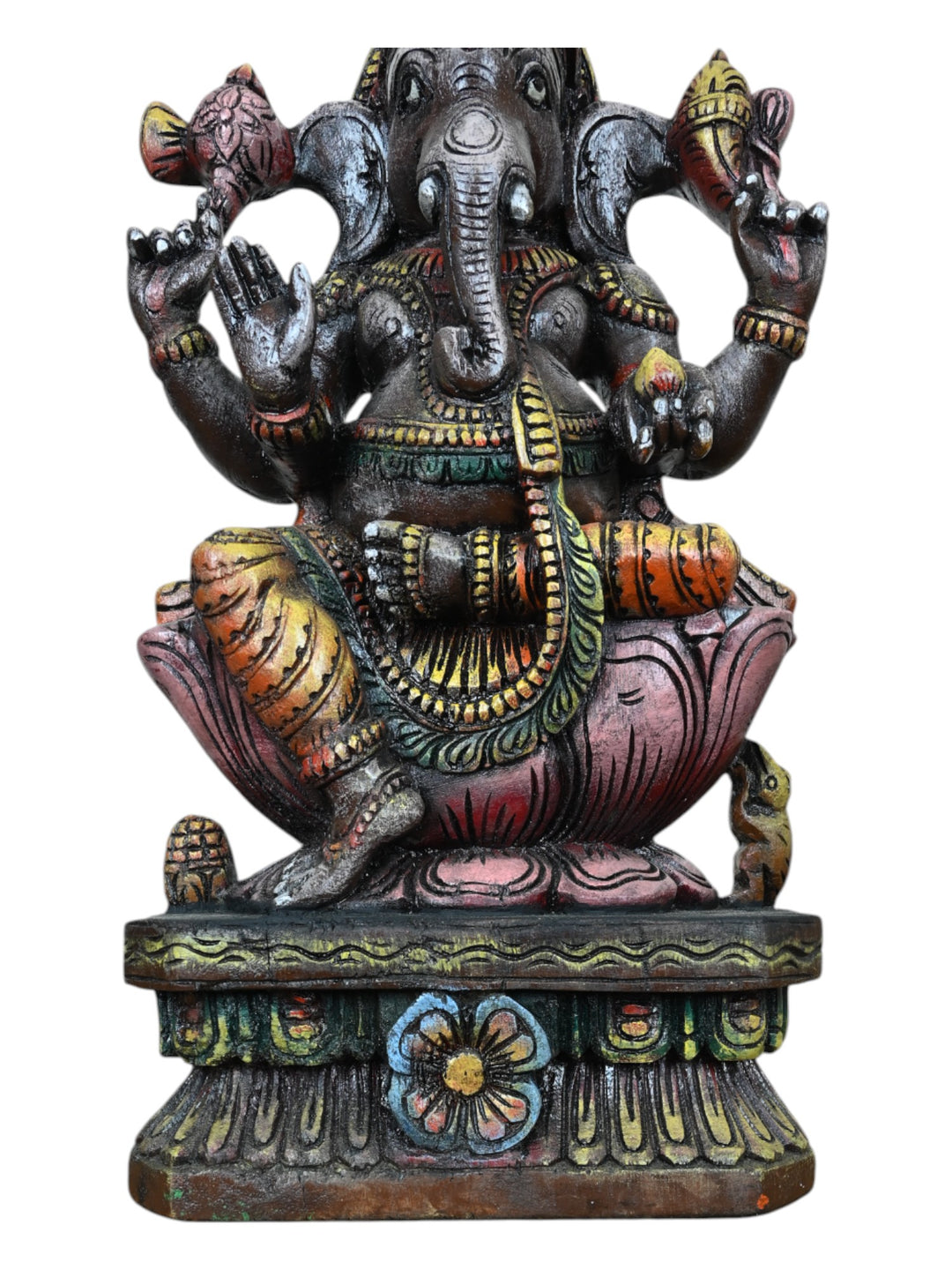 Wooden Multicolored Ganesh Hold on Mango 18"