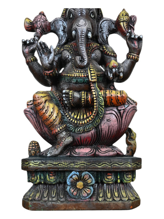 Wooden Multicolored Ganesh Hold on Mango 18"