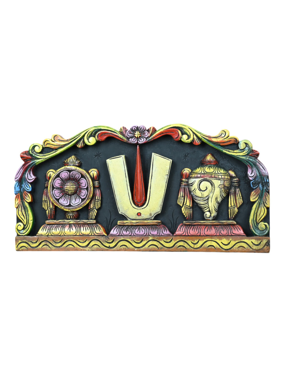 Vaishnavas symbols wood panel for wall decor