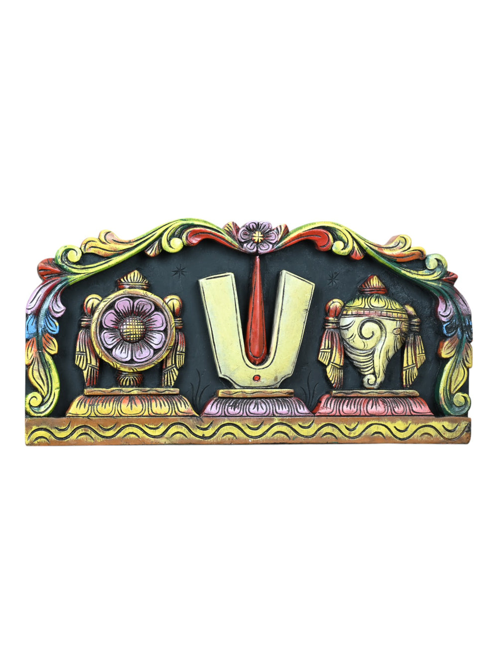 Vaishnavas symbols wood panel for wall decor