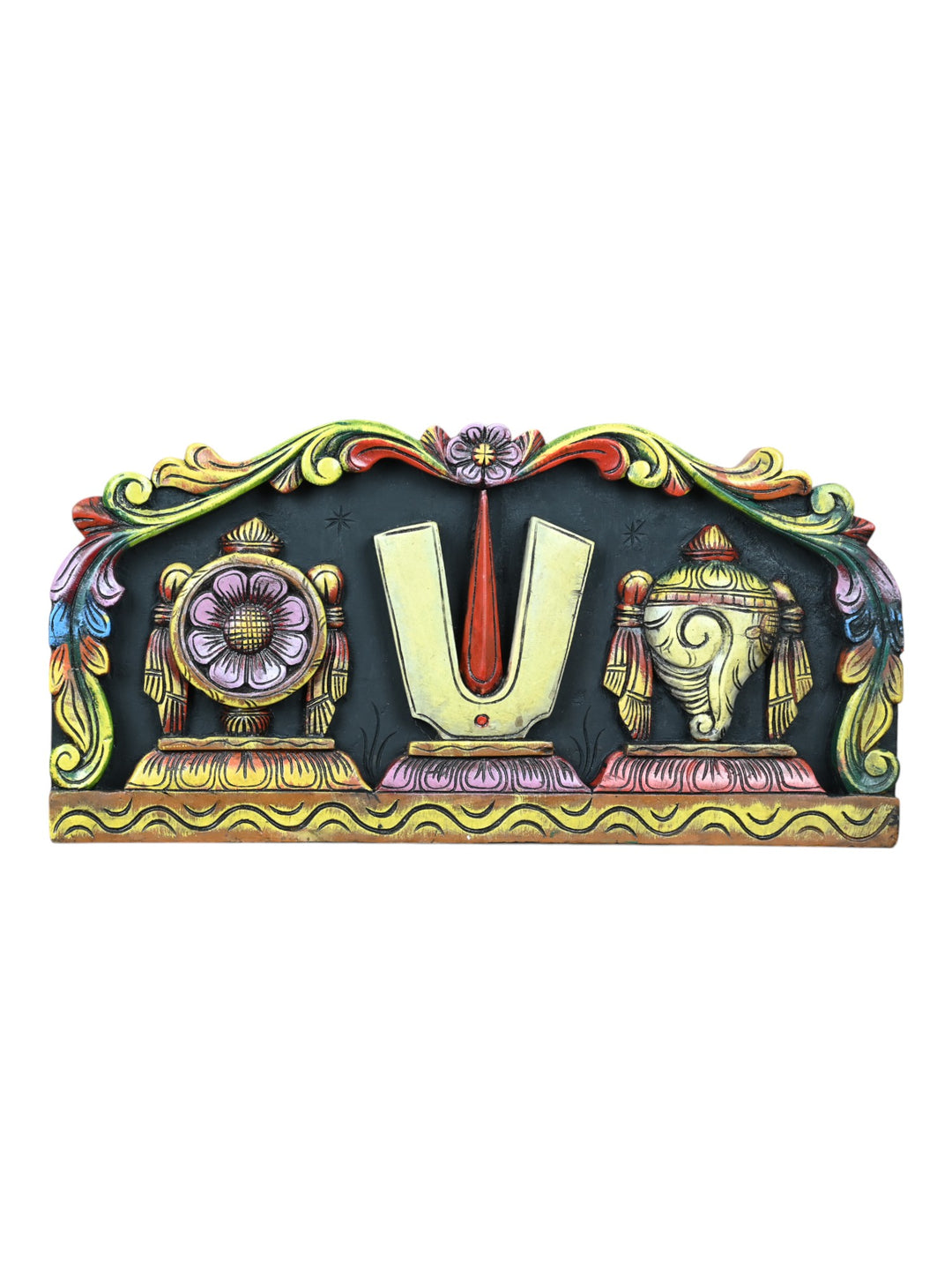 Vaishnavas symbols wood panel for wall decor