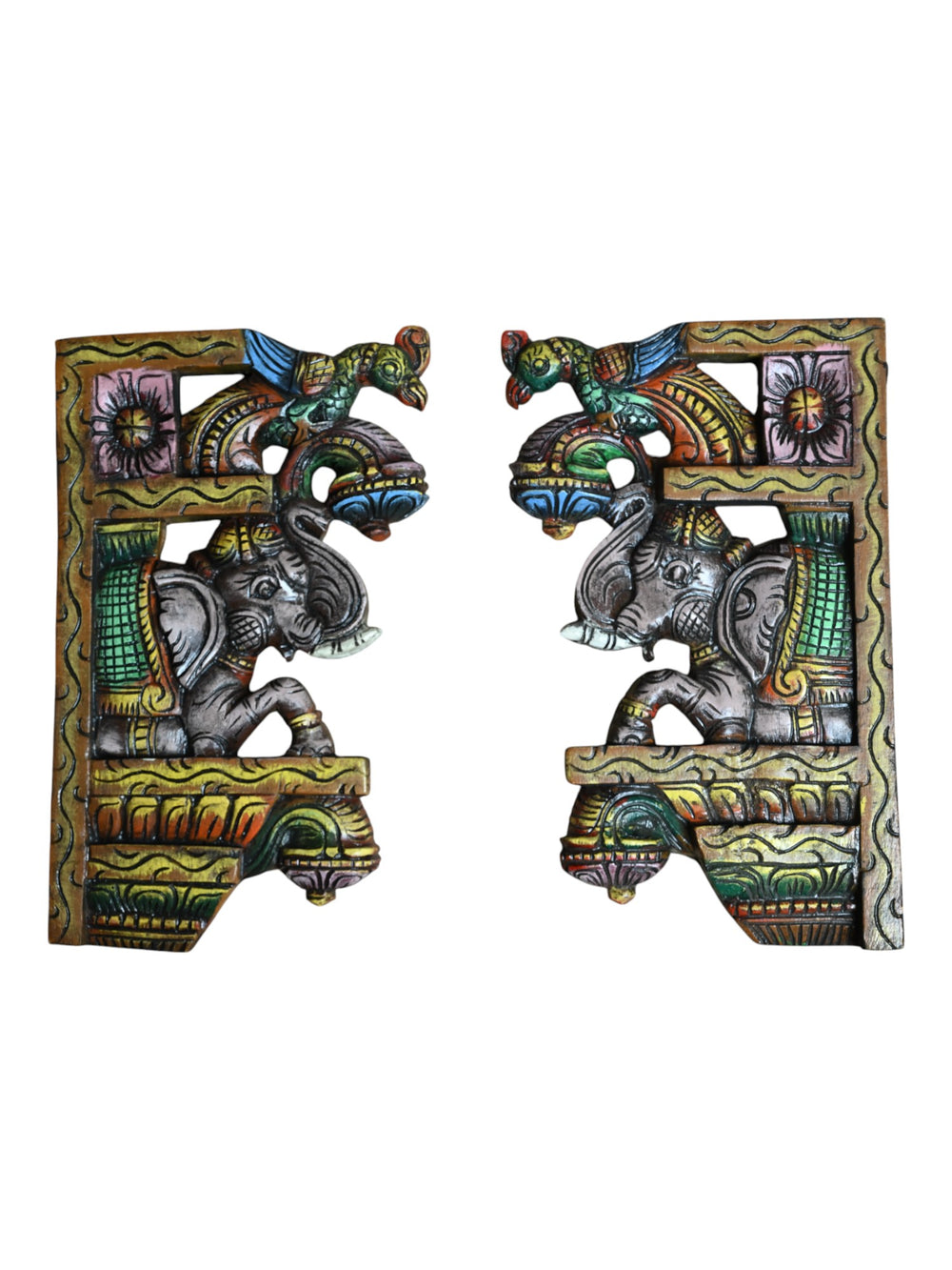 wooden elephant ,peacock wall brackets