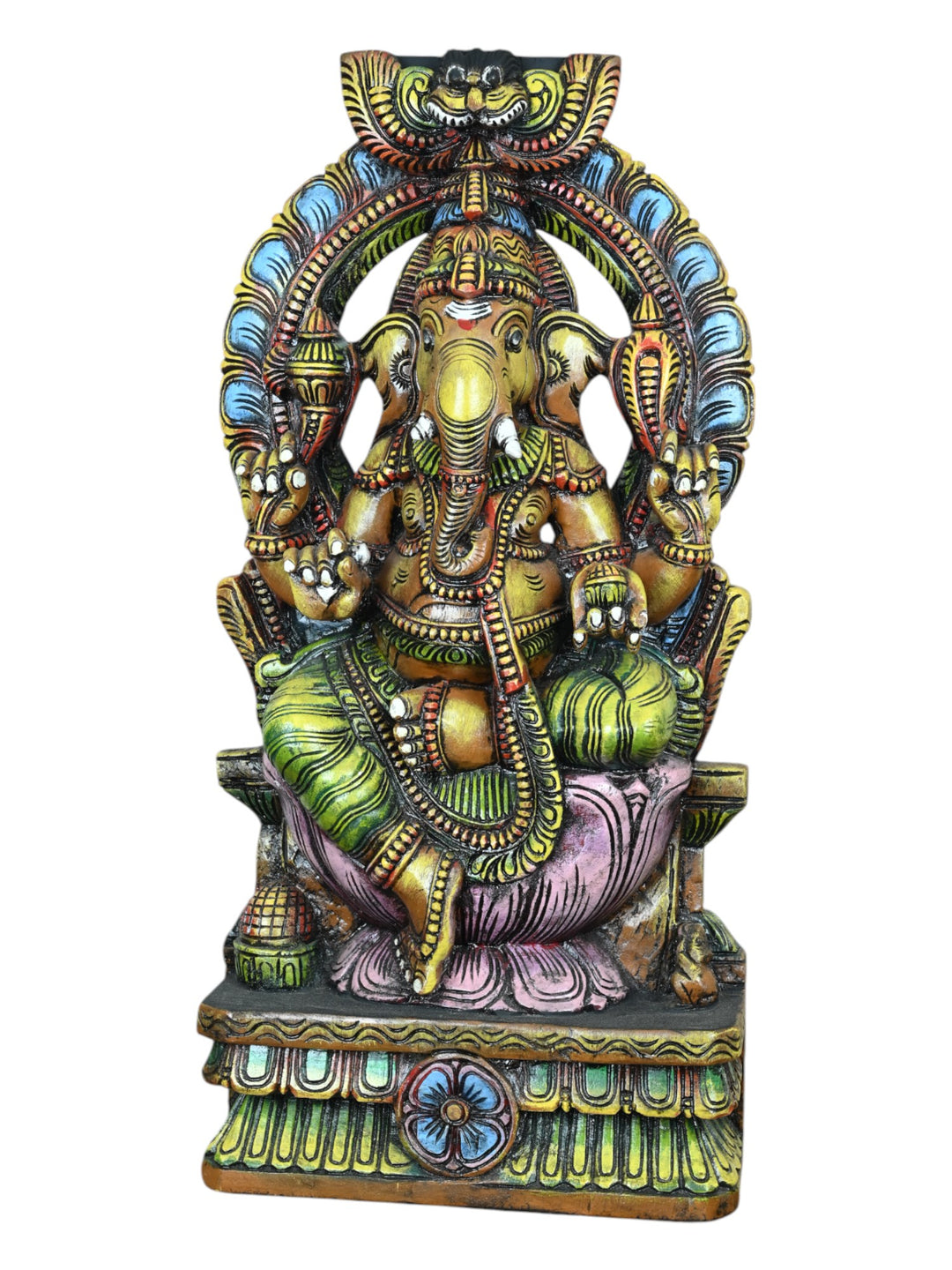 wooden ganesh statue with arch