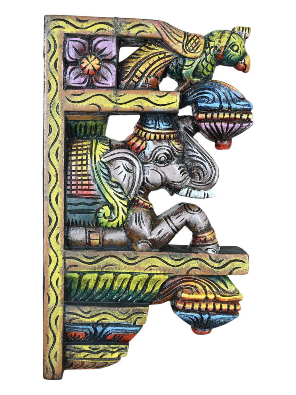 Bodhi Style Elephant with Peacock Wall Brackets 15"
