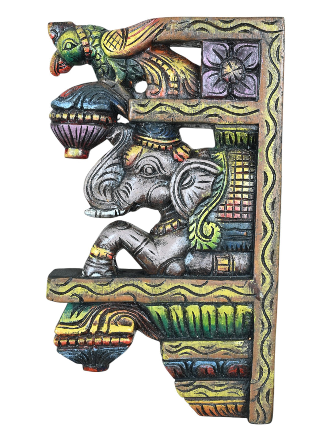 Bodhi Style Elephant with Peacock Wall Brackets 15"