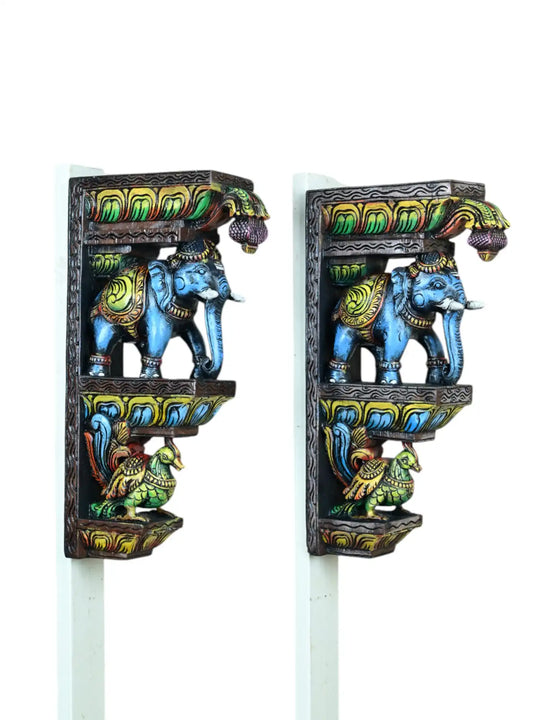 wooden elephant with hamsa wall brackets
