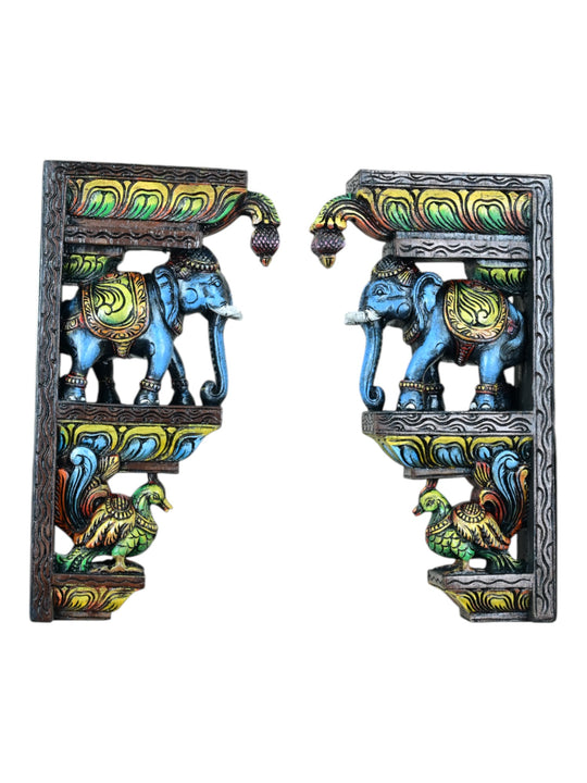 wooden elephant with hamsa wall brackets
