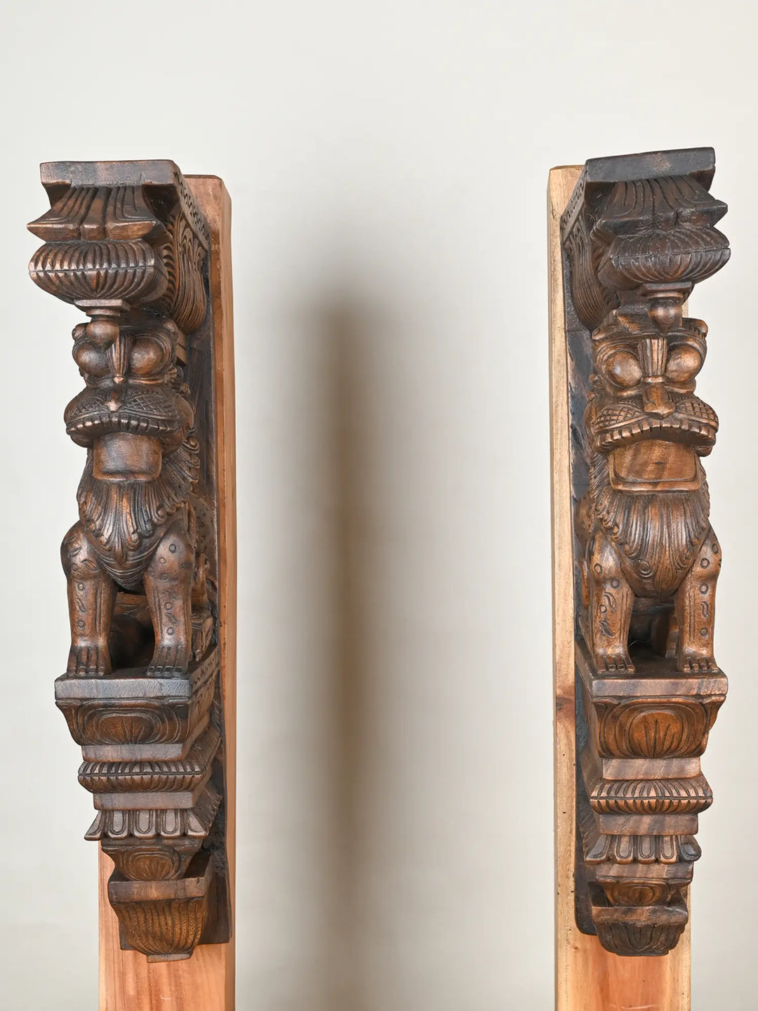 Paired Lion Yali wooden Wall Brackets - 24"