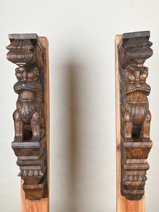 Paired Lion Yali wooden Wall Brackets - 24"