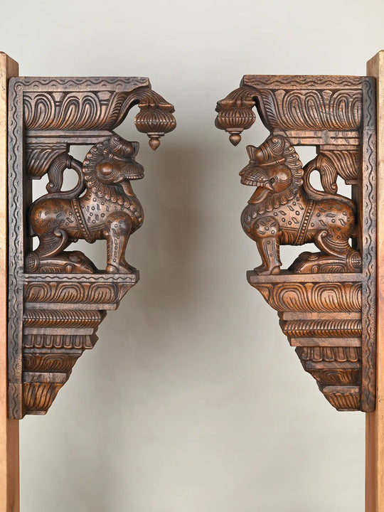 Paired Yali wooden Wall Brackets