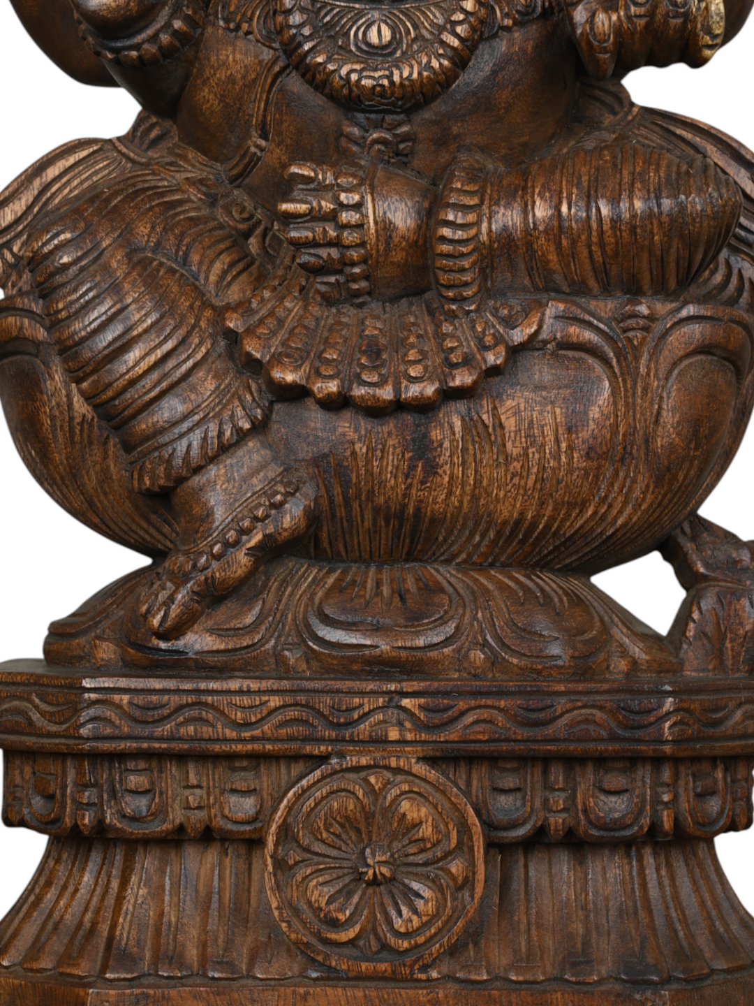 Lord Ganesha Sitting in Lotus Wooden Statue- 25"